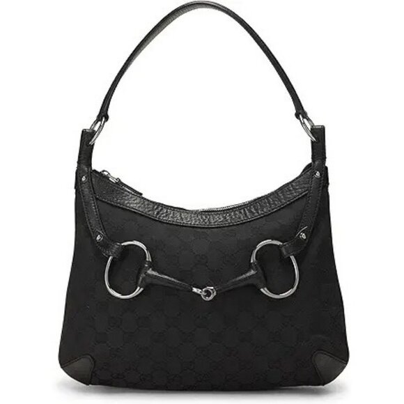 Gucci Handbags - Authentic Gucci GG Horsebit Canvas Hobo Shoulder Tote Bag Leather Monogram Black